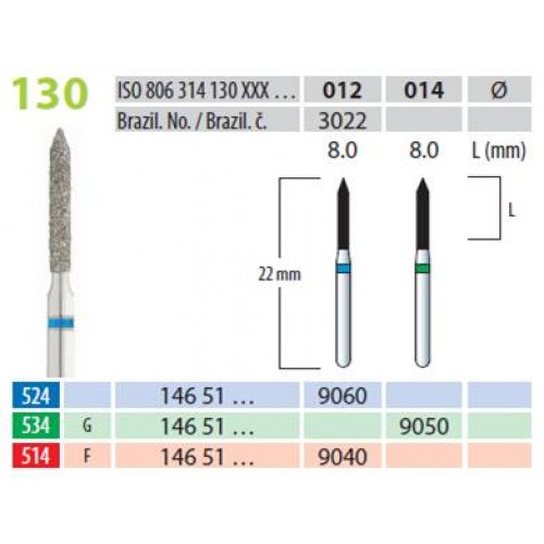Freze diamantate, torpila 8 mm, forma 130