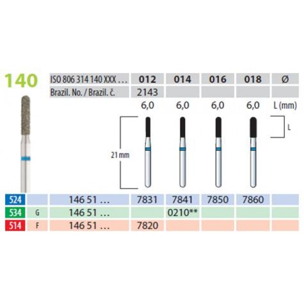 Freze diamantate, cilindrice, forma 140