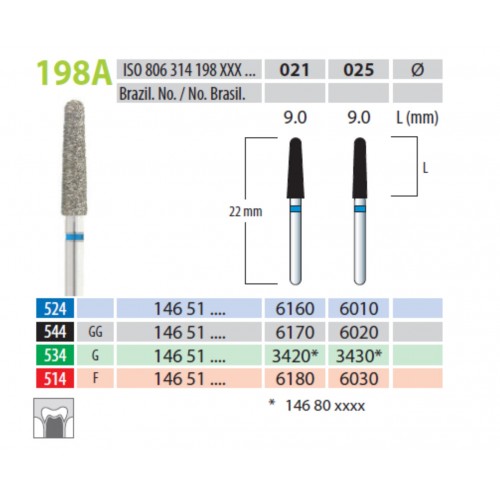 Freze diamantate, cilindro-conice, forma 198A